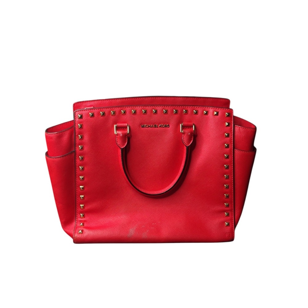 Michael Kors Selma‎ Large Studded Saffiano Leather Satchel.